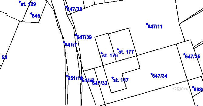 Parcela st. 176 v KÚ Milovice, Katastrální mapa