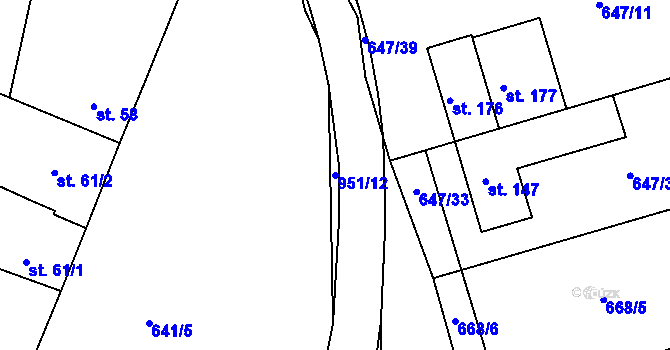 Parcela st. 951/12 v KÚ Milovice, Katastrální mapa
