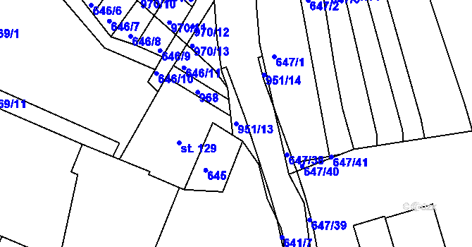 Parcela st. 951/13 v KÚ Milovice, Katastrální mapa