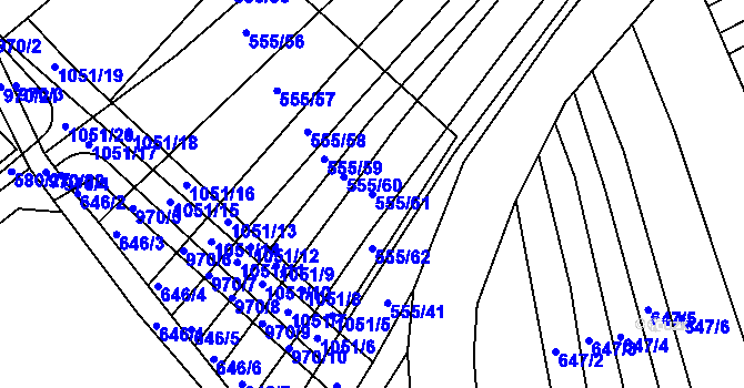 Parcela st. 555/61 v KÚ Milovice, Katastrální mapa
