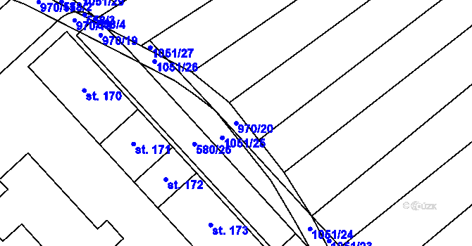 Parcela st. 970/20 v KÚ Milovice, Katastrální mapa