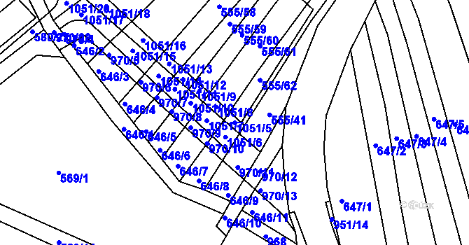 Parcela st. 1051/5 v KÚ Milovice, Katastrální mapa