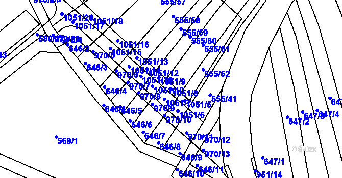 Parcela st. 1051/8 v KÚ Milovice, Katastrální mapa