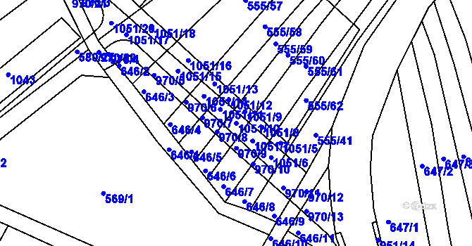 Parcela st. 1051/10 v KÚ Milovice, Katastrální mapa
