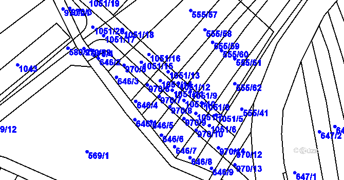 Parcela st. 1051/11 v KÚ Milovice, Katastrální mapa