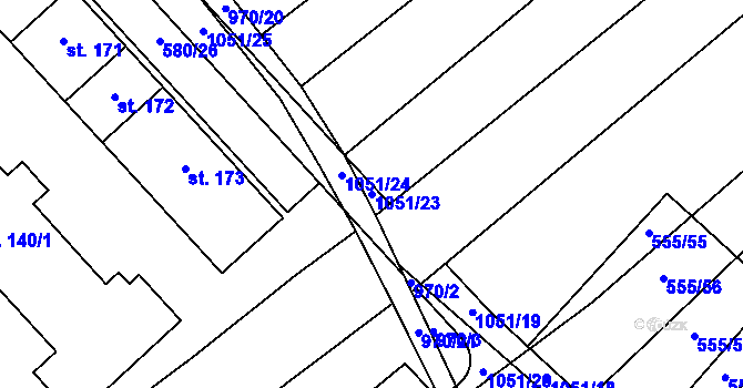 Parcela st. 1051/23 v KÚ Milovice, Katastrální mapa
