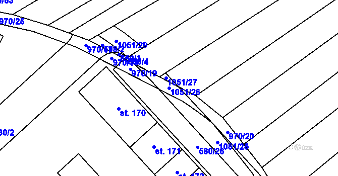 Parcela st. 1051/26 v KÚ Milovice, Katastrální mapa