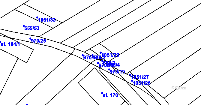 Parcela st. 1051/29 v KÚ Milovice, Katastrální mapa