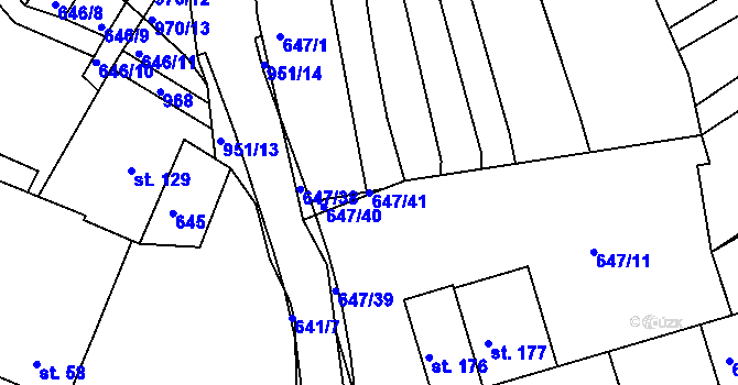 Parcela st. 647/41 v KÚ Milovice, Katastrální mapa