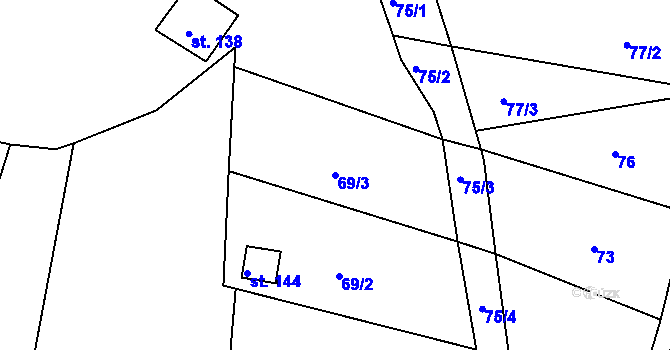 Parcela st. 69/3 v KÚ Soběsuky, Katastrální mapa