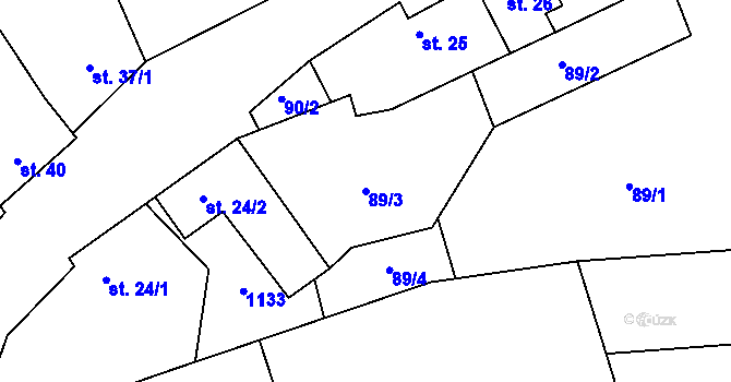 Parcela st. 89/3 v KÚ Soběsuky, Katastrální mapa