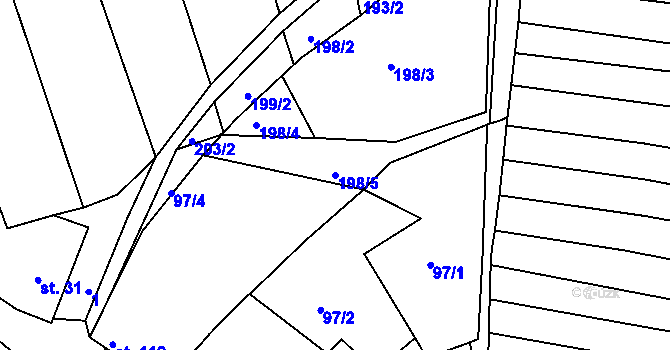Parcela st. 198/5 v KÚ Soběsuky, Katastrální mapa