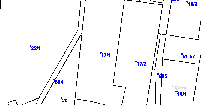 Parcela st. 17/1 v KÚ Soběsuky u Plumlova, Katastrální mapa