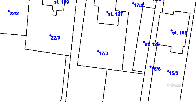 Parcela st. 17/3 v KÚ Soběsuky u Plumlova, Katastrální mapa