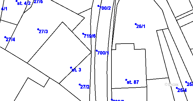Parcela st. 700/1 v KÚ Soběsuky u Plumlova, Katastrální mapa