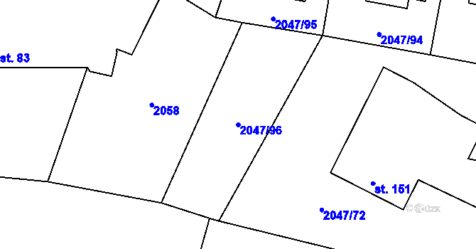 Parcela st. 2047/96 v KÚ Soběšice u Sušice, Katastrální mapa