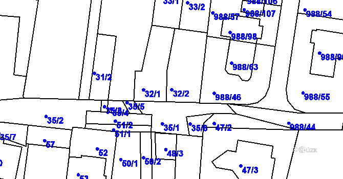 Parcela st. 32/2 v KÚ Soběšice, Katastrální mapa