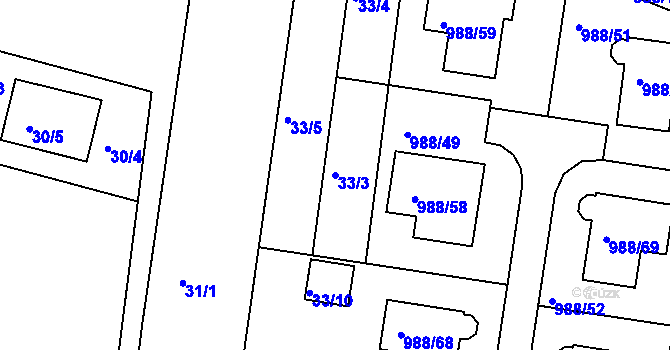 Parcela st. 33/3 v KÚ Soběšice, Katastrální mapa