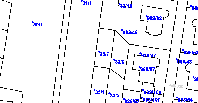 Parcela st. 33/7 v KÚ Soběšice, Katastrální mapa