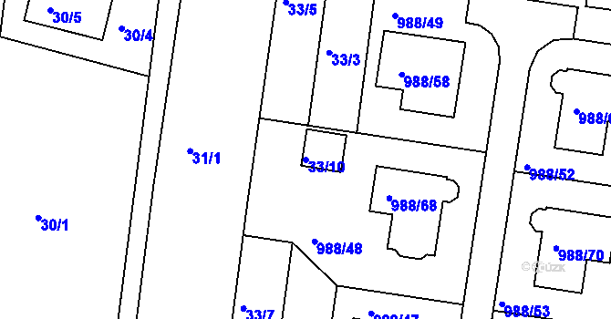 Parcela st. 33/10 v KÚ Soběšice, Katastrální mapa