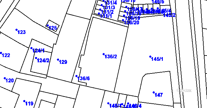 Parcela st. 136/2 v KÚ Soběšice, Katastrální mapa