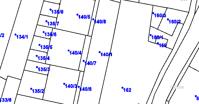 Parcela st. 140/1 v KÚ Soběšice, Katastrální mapa