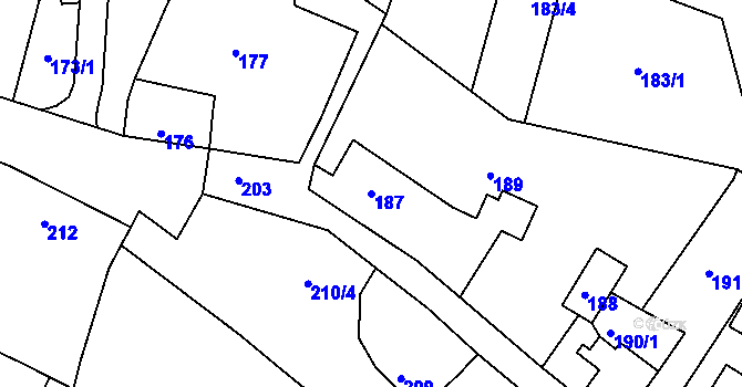 Parcela st. 187 v KÚ Soběšice, Katastrální mapa