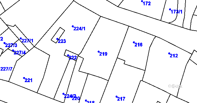 Parcela st. 219 v KÚ Soběšice, Katastrální mapa