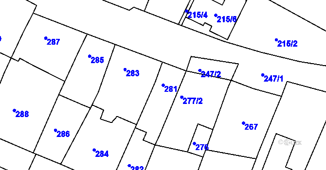 Parcela st. 281 v KÚ Soběšice, Katastrální mapa