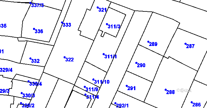 Parcela st. 311/1 v KÚ Soběšice, Katastrální mapa