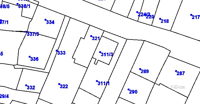 Parcela st. 311/3 v KÚ Soběšice, Katastrální mapa