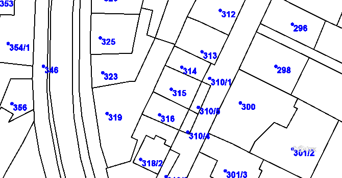Parcela st. 315 v KÚ Soběšice, Katastrální mapa