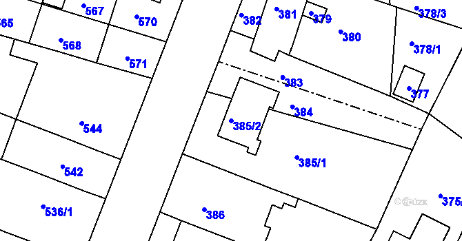 Parcela st. 385/2 v KÚ Soběšice, Katastrální mapa