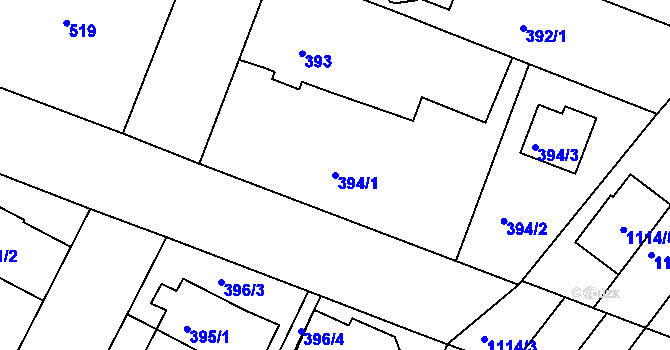 Parcela st. 394/1 v KÚ Soběšice, Katastrální mapa