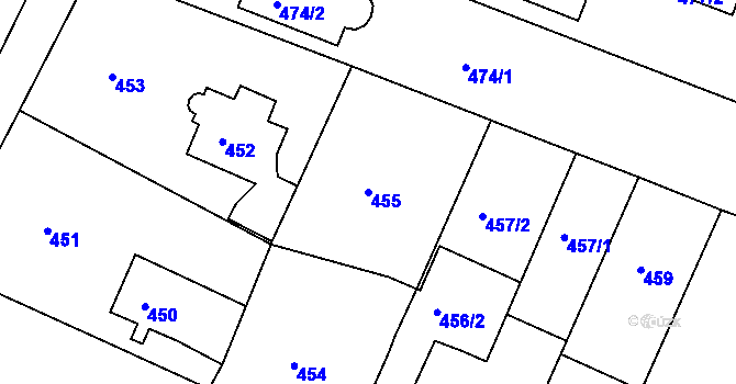 Parcela st. 455 v KÚ Soběšice, Katastrální mapa