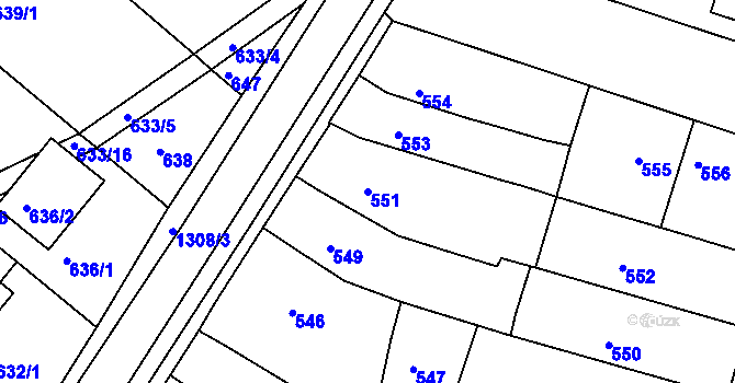 Parcela st. 551 v KÚ Soběšice, Katastrální mapa