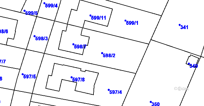 Parcela st. 598/2 v KÚ Soběšice, Katastrální mapa