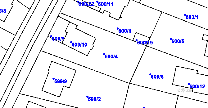 Parcela st. 600/4 v KÚ Soběšice, Katastrální mapa