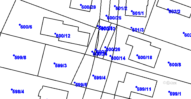 Parcela st. 600/7 v KÚ Soběšice, Katastrální mapa
