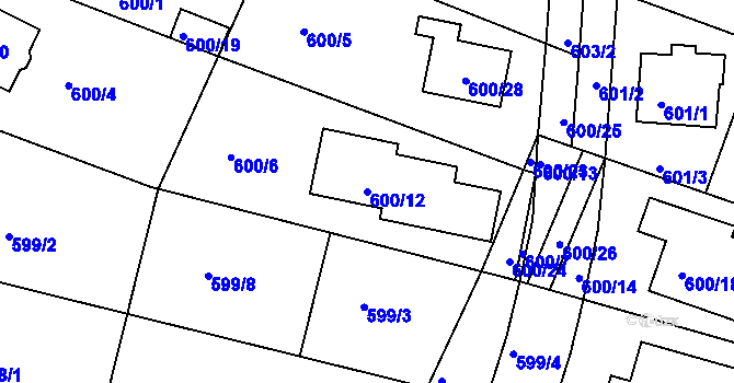 Parcela st. 600/12 v KÚ Soběšice, Katastrální mapa