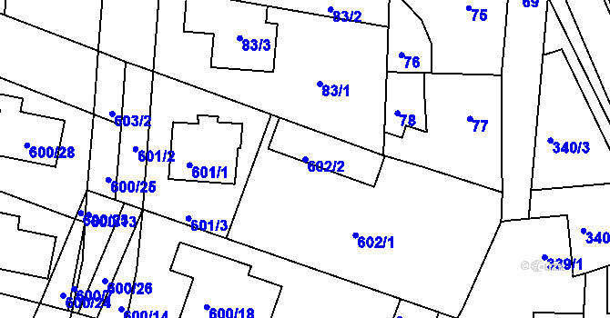 Parcela st. 602/2 v KÚ Soběšice, Katastrální mapa