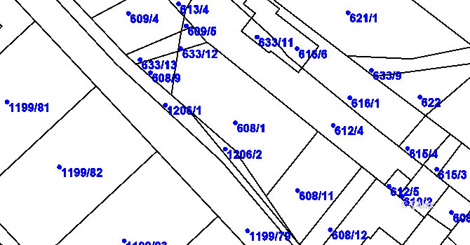 Parcela st. 608/1 v KÚ Soběšice, Katastrální mapa