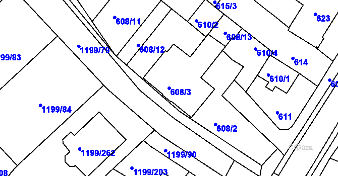 Parcela st. 608/3 v KÚ Soběšice, Katastrální mapa