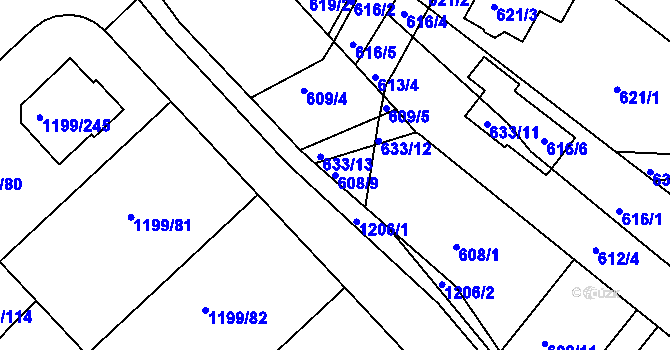 Parcela st. 608/9 v KÚ Soběšice, Katastrální mapa