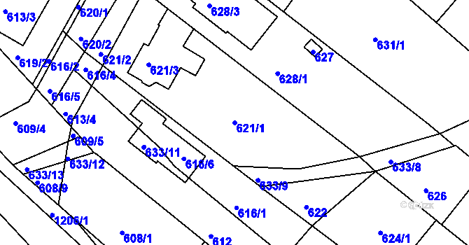 Parcela st. 621/1 v KÚ Soběšice, Katastrální mapa