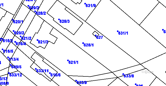 Parcela st. 628/1 v KÚ Soběšice, Katastrální mapa