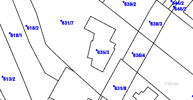 Parcela st. 635/3 v KÚ Soběšice, Katastrální mapa