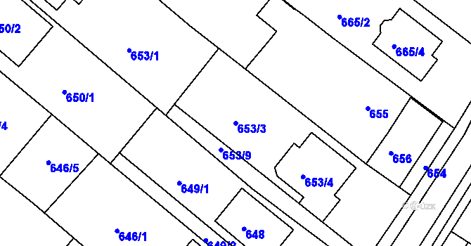 Parcela st. 653/3 v KÚ Soběšice, Katastrální mapa