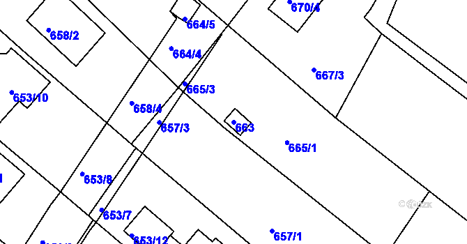Parcela st. 663 v KÚ Soběšice, Katastrální mapa