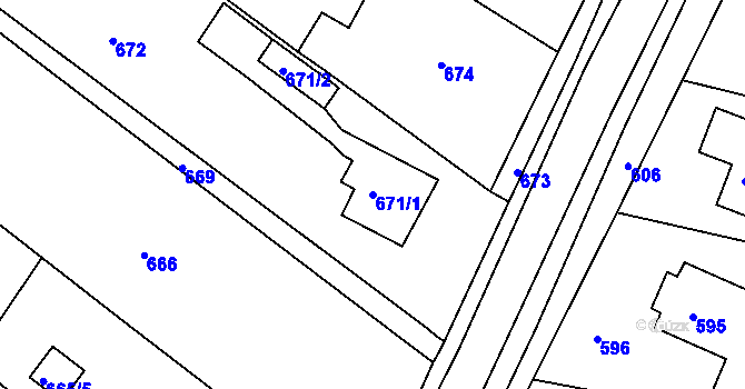 Parcela st. 671/1 v KÚ Soběšice, Katastrální mapa